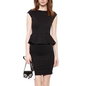Alice + Olivia Scoop Black Peplum Cap Sleeve Sheath Dress Sz 8 EUC